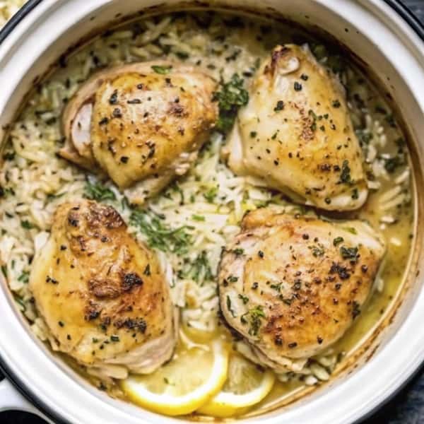Slow Cooker Lemon Herb Chicken with Fluffy Rice