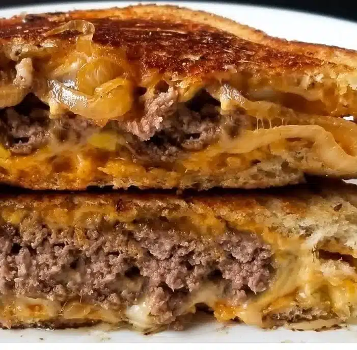 Delicious homemade patty melt with juicy beef, cheese, and toasted bread