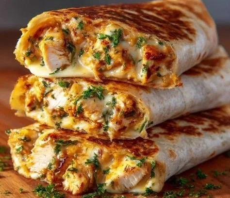 Delicious Cheesy Garlic Chicken Wraps ready to be served