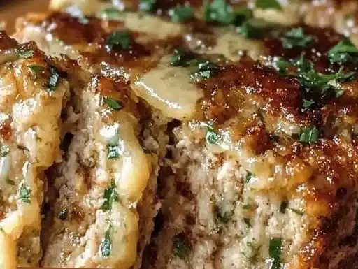 Juicy Garlic Parmesan Chicken Meatloaf with herbs and spices