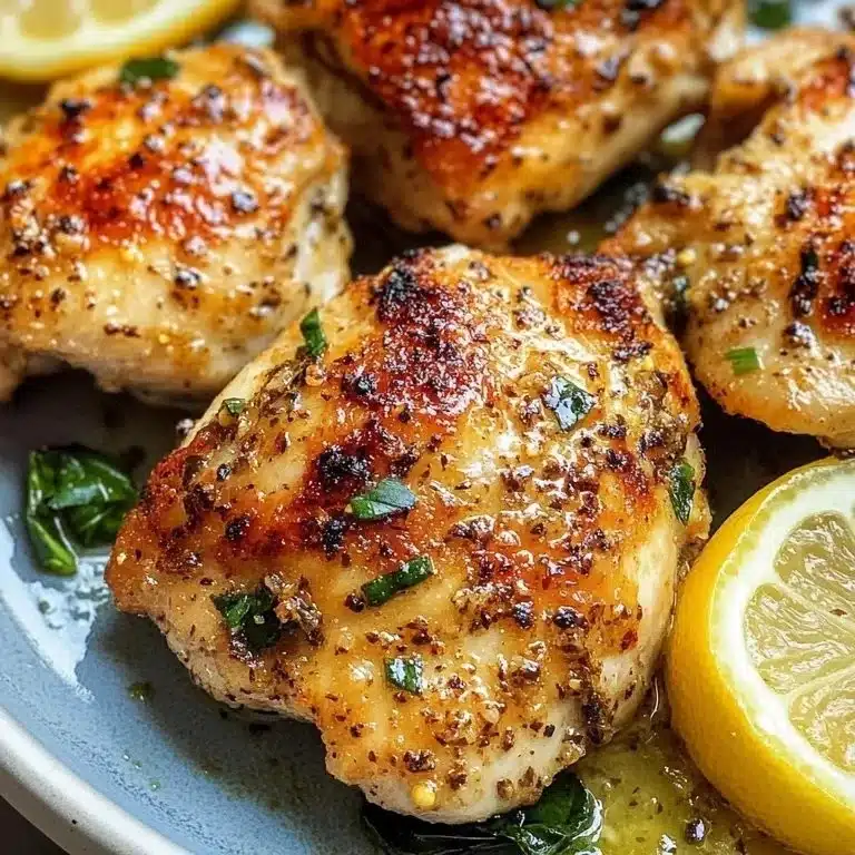 Delicious Lemon Pepper Chicken Thighs garnished with fresh herbs