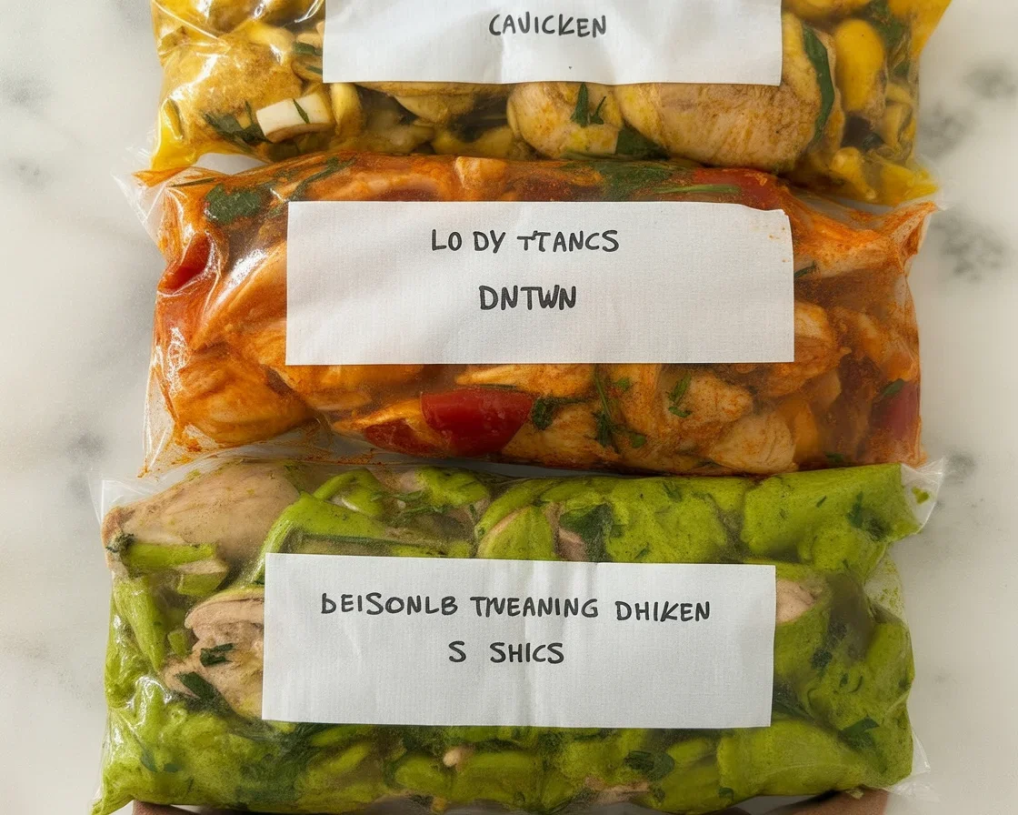 A colorful display of one pound chicken meal prep featuring global flavors and marinades.