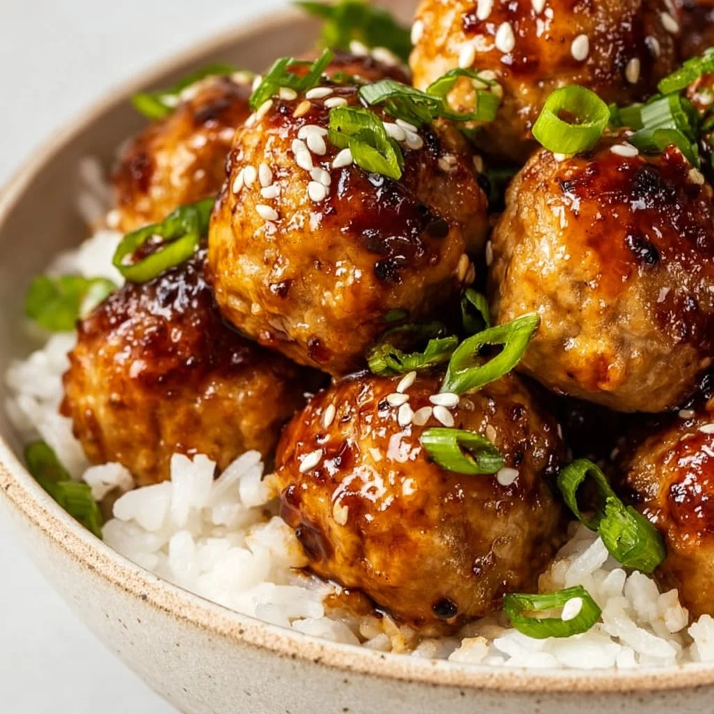 Delicious Asian chicken meatballs served in a sweet and savory sauce