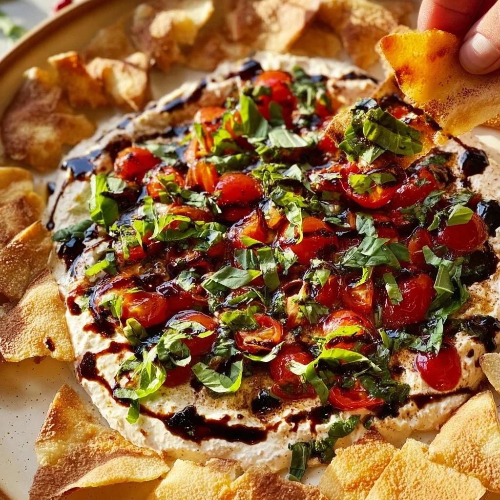 Delicious bruschetta dip served in a bowl with fresh bread on the side