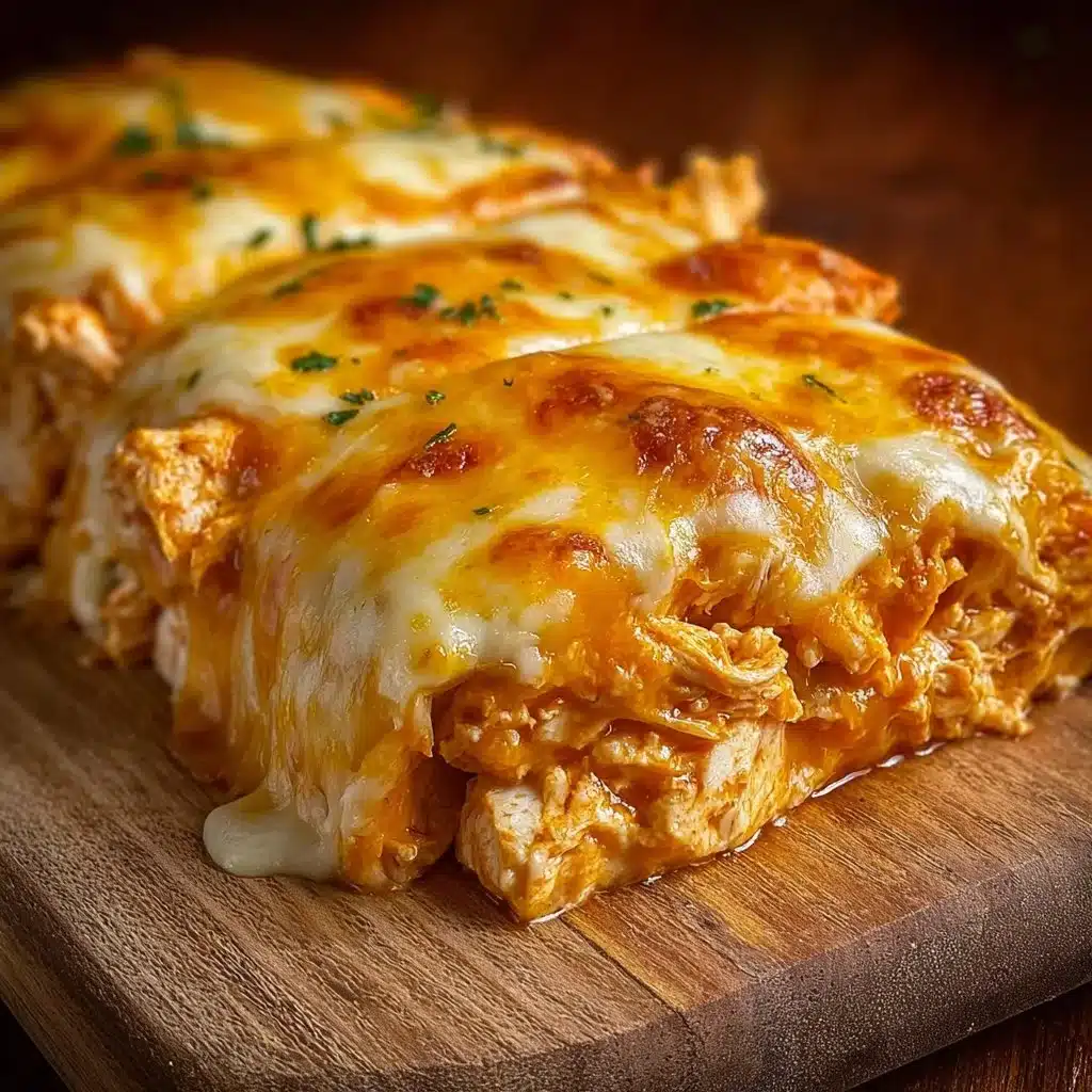 Delicious Buffalo Chicken Cheese Bake topped with melted cheese and spices