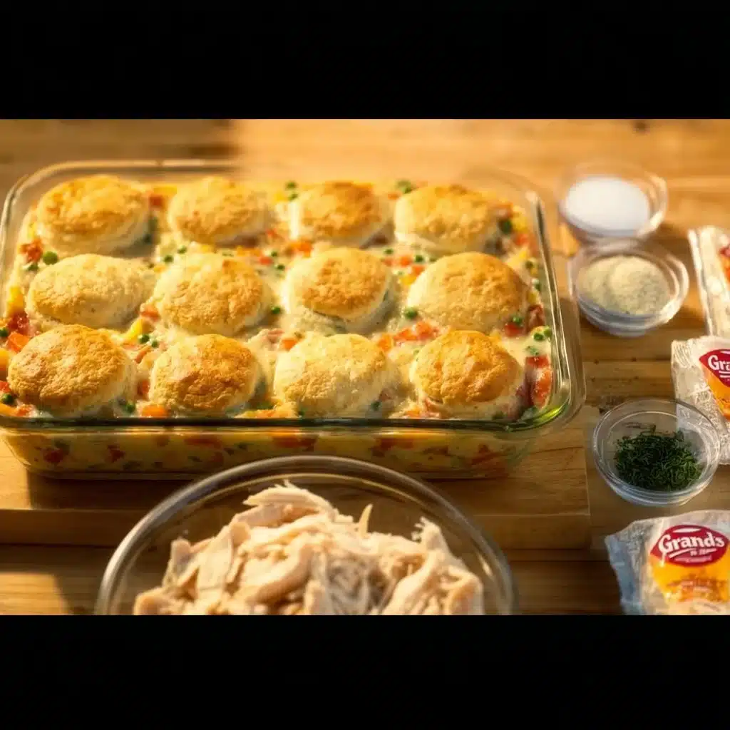 Delicious Chicken Pot Pie Casserole with creamy filling and flaky crust