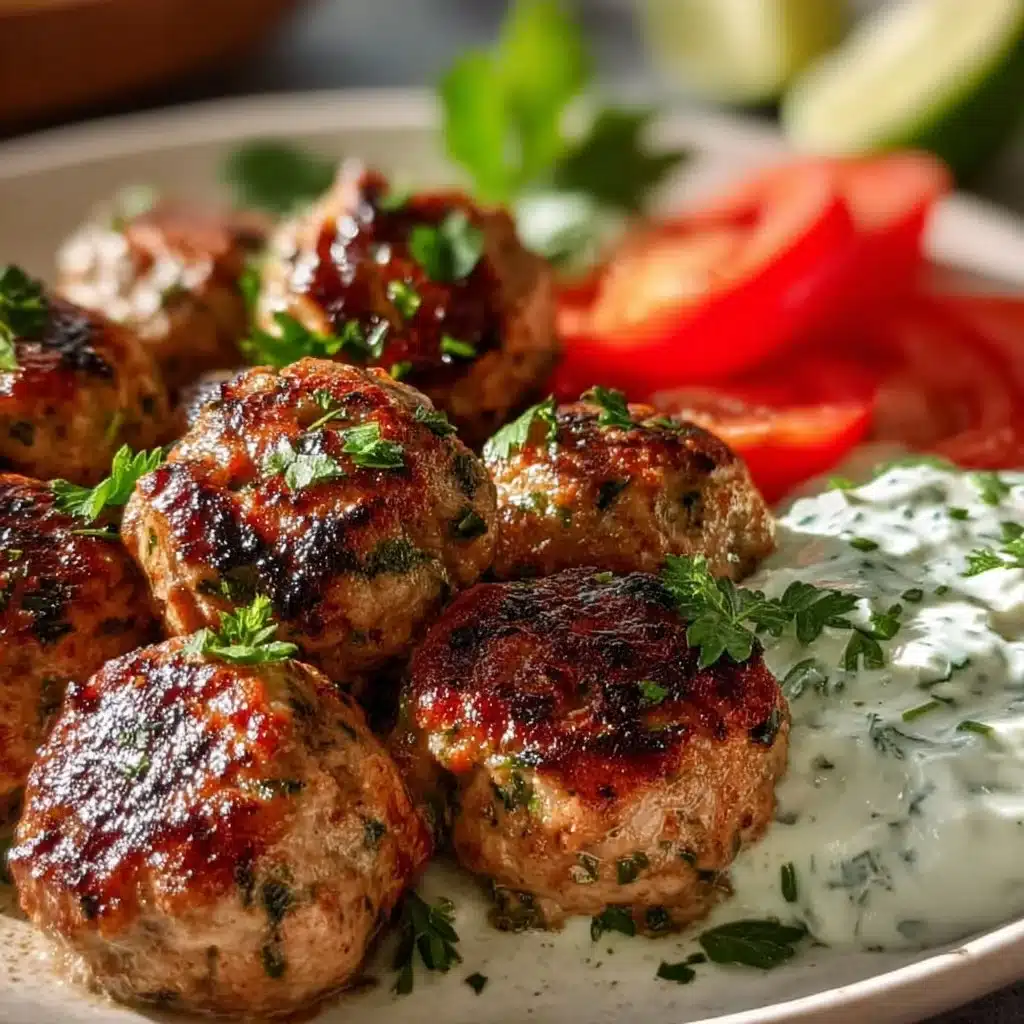 Plate of Greek Turkey Meatballs served with tzatziki sauce