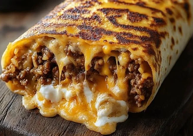 Delicious grilled cheese burrito with melted cheese and savory fillings.