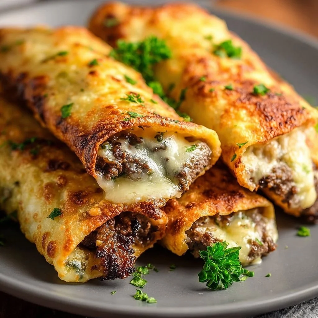 Keto Philly Cheesesteak Rolls served on a platter with toppings