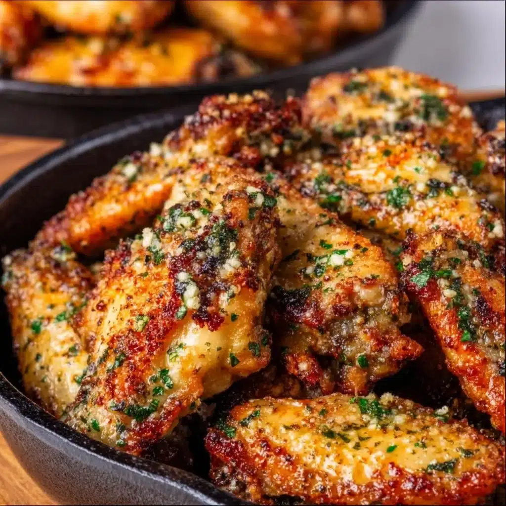 Oven-roasted garlic parmesan wings served on a platter