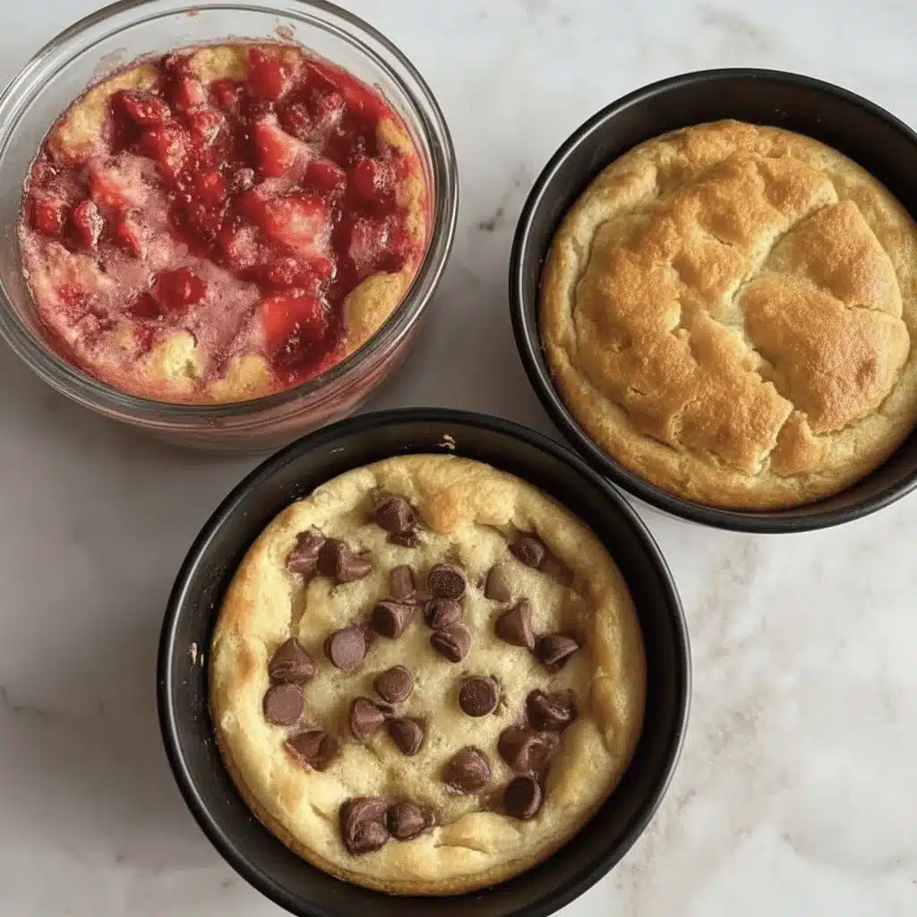 Baked protein pancake bowls topped with fresh fruits and nuts
