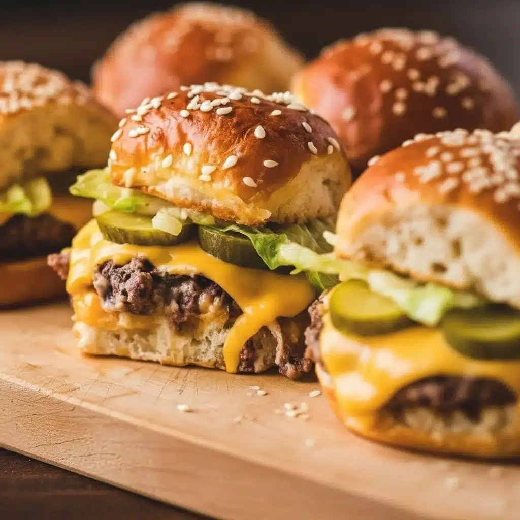 Big Mac sliders with lettuce, cheese, and special sauce on a platter.