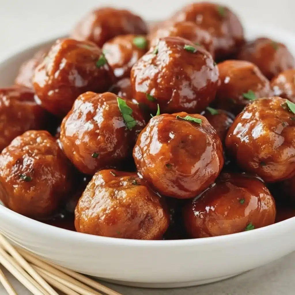 Honey BBQ crockpot meatballs served on a platter with sauce